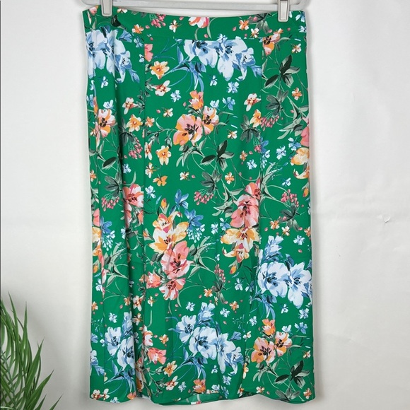 NWT LOFT Floral Midi Skirt Green Colorful 14 - Picture 2 of 8